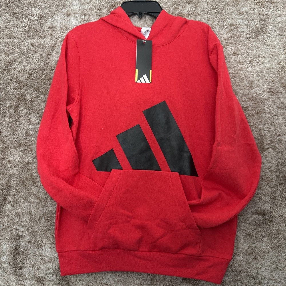 adidas Boys Red Fleece Pullover Hoodie XL 18/20 Long Sleeve Hooded Logo